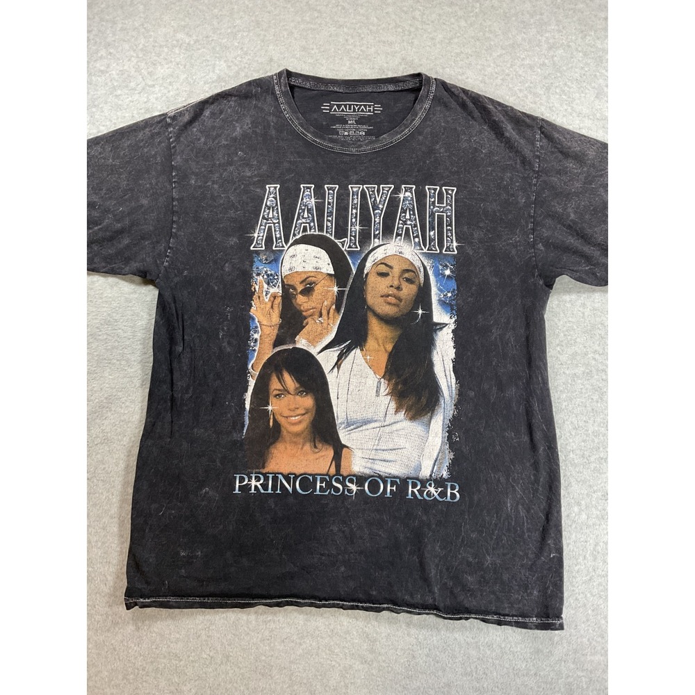Aaliyah Princess of R&B Graphic Tee Charcoal Mineral Wash Boyfriend Fit M/L 2312